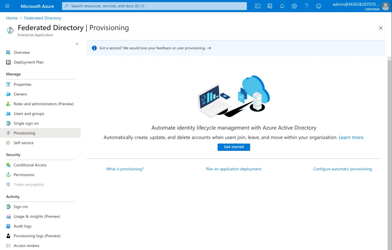 Federated Directory Microsoft Entra ID integration configuration screen